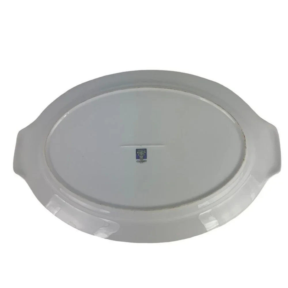 Narumi Fine China‎ La Salle Oval Platter Handles Silver Accents Midcentury Japan